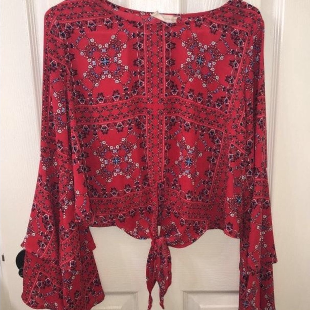 cropped bell sleeve blouse